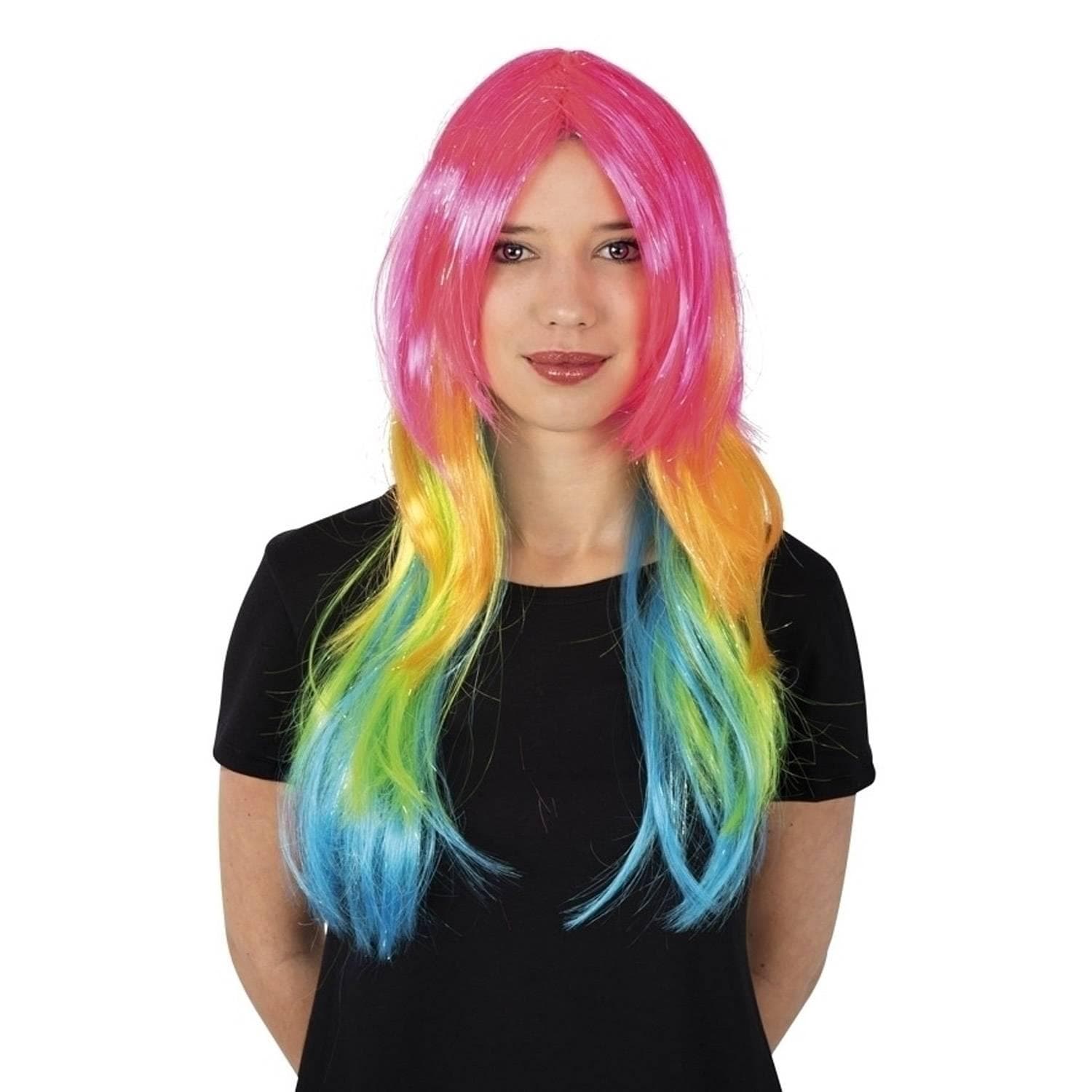 Perruque cheveux longs fluo multicolores